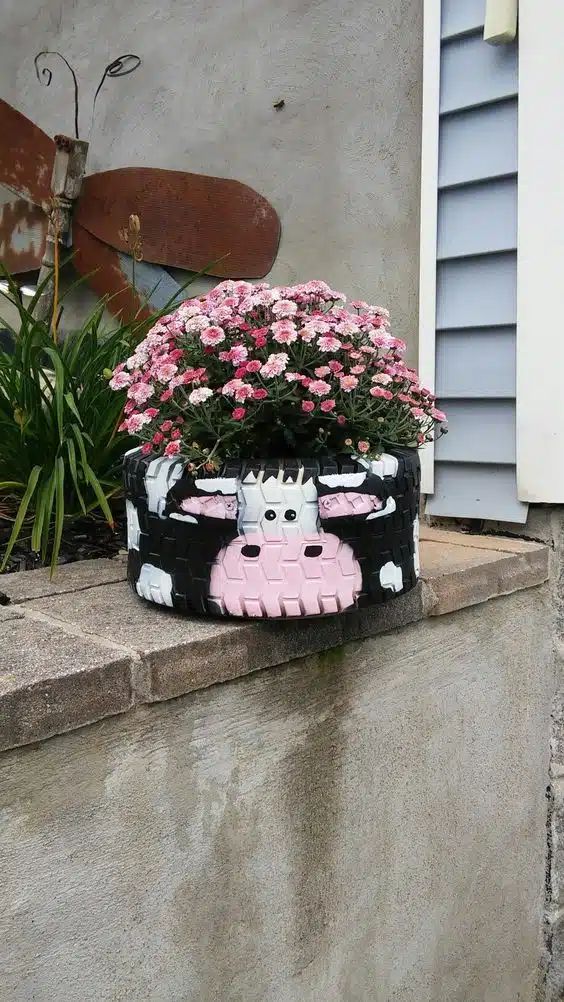 Adorable Cow Tire Planter