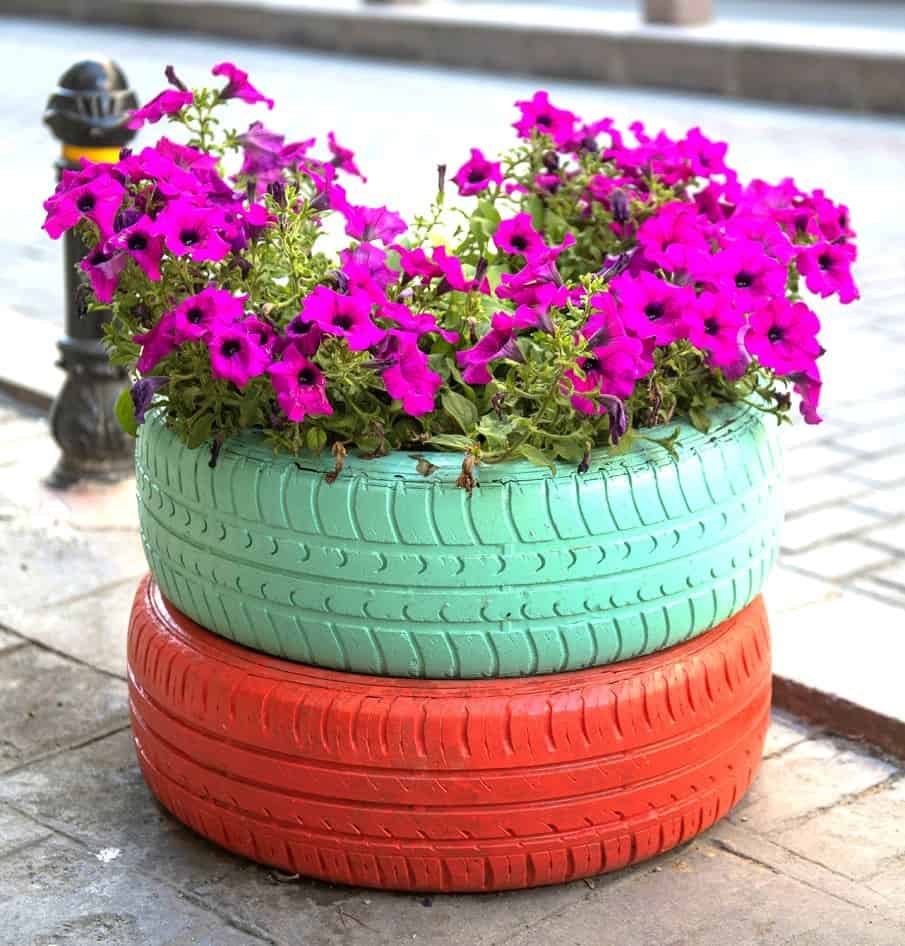 Bright Stacked Tire Planter