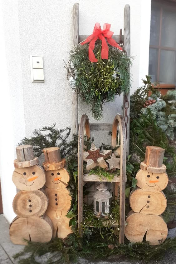 Charming Wooden Snowman Duo