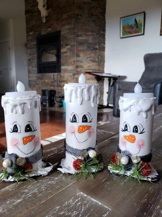 Cheerful Snowman Candle Trio