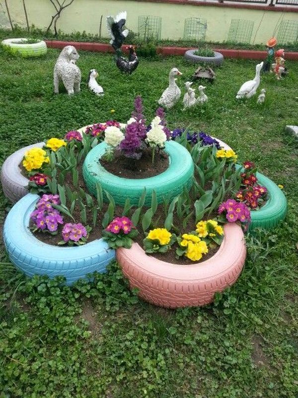 Colorful Tiered Tire Planter