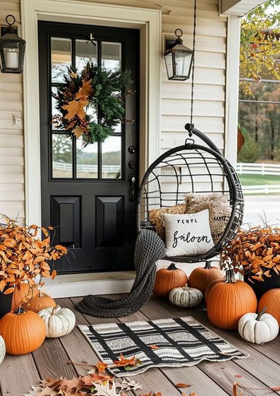 Cozy Swinging Chair Fall Porch