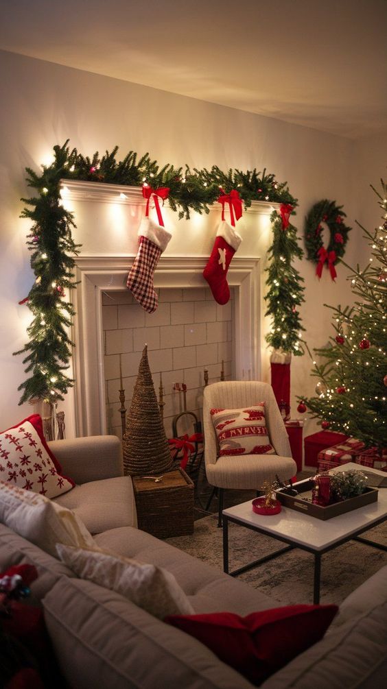 Cozy Traditional Christmas Living Room Decor