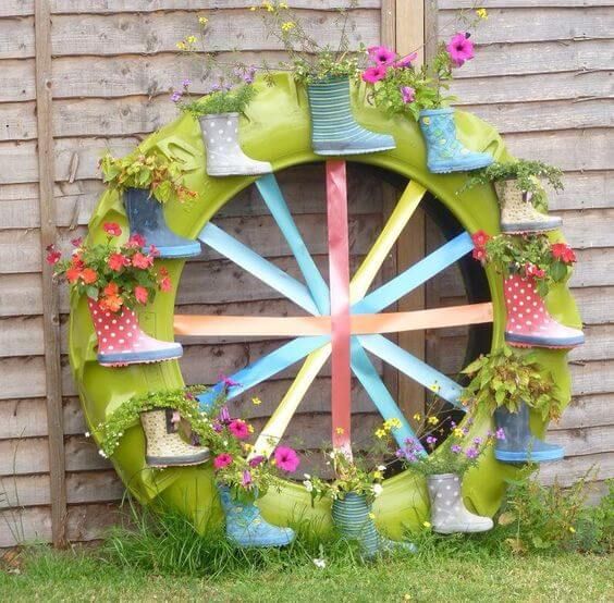 Creative Boot Wheel Tire Planter