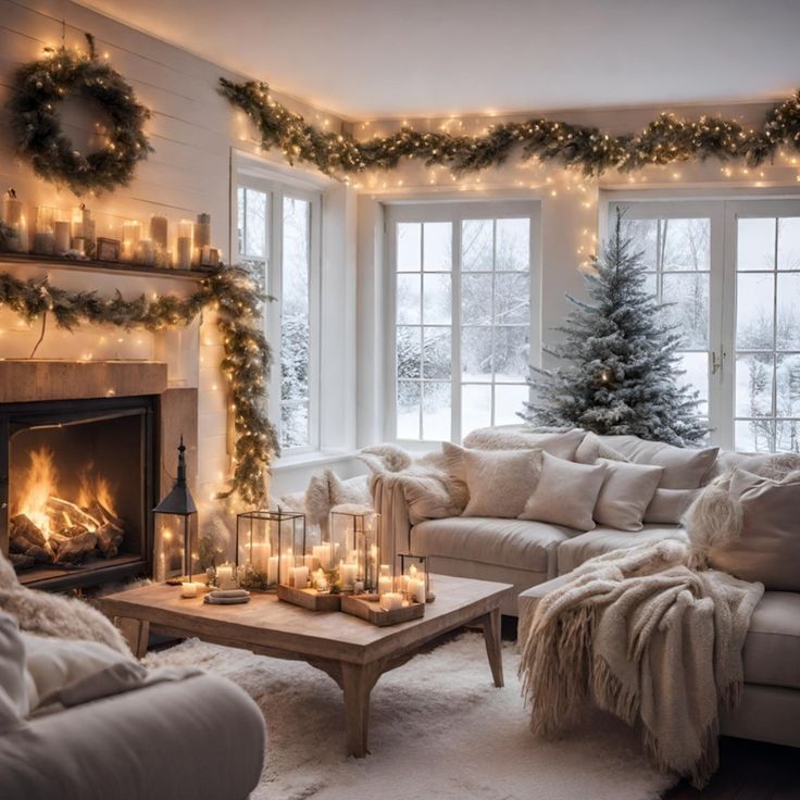 Elegant Candlelit Christmas Living Room Decor