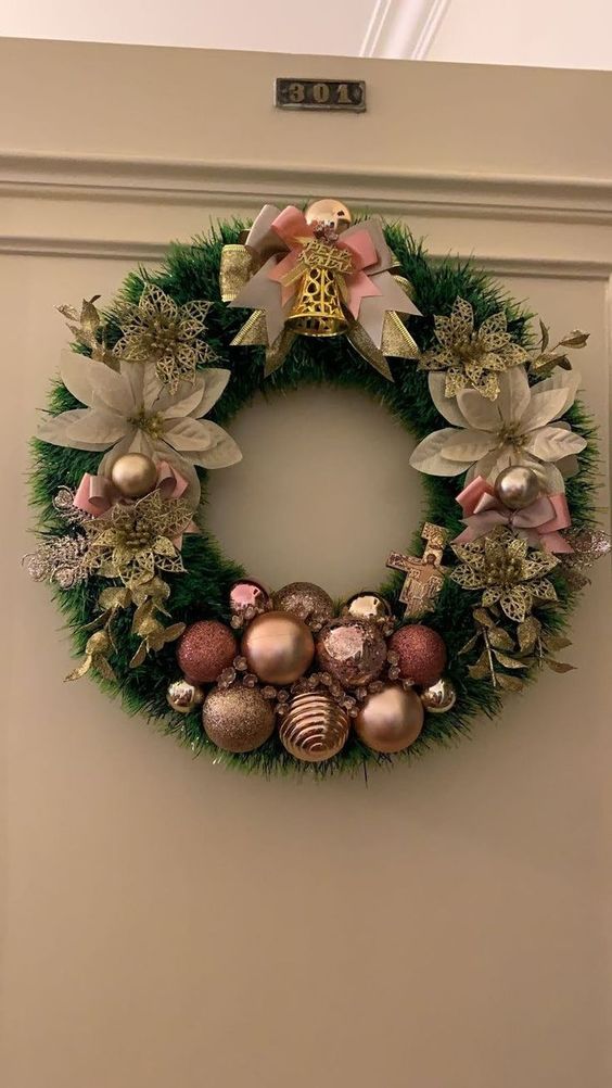 Elegant Gold and Blush Christmas Wreath