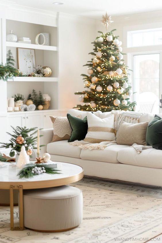 Elegant Neutral Christmas Living Room Decor