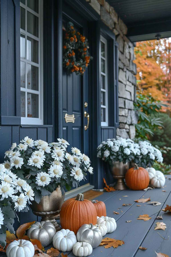 Elegant White Autumn Porch