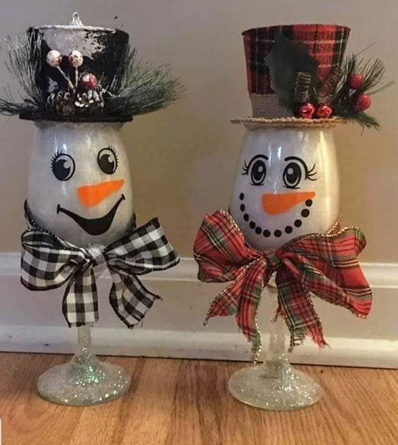 Festive Wine Glass Snowmen