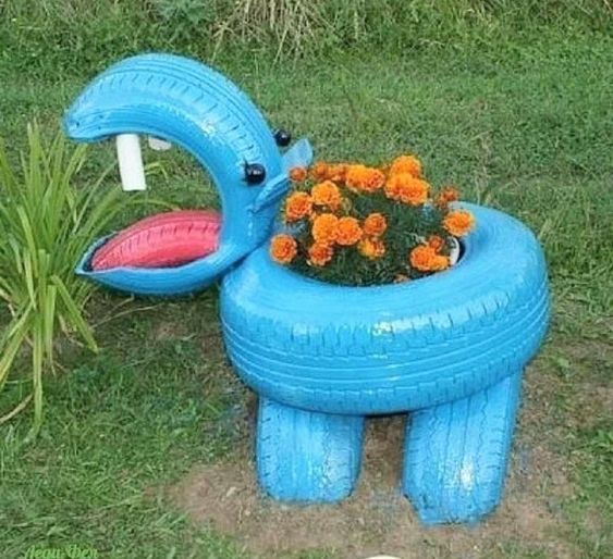 Playful Hippo Tire Planter