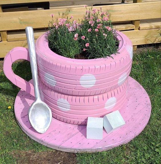 Playful Teacup Tire Planter