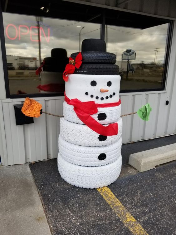 Recycled Tire Snowman