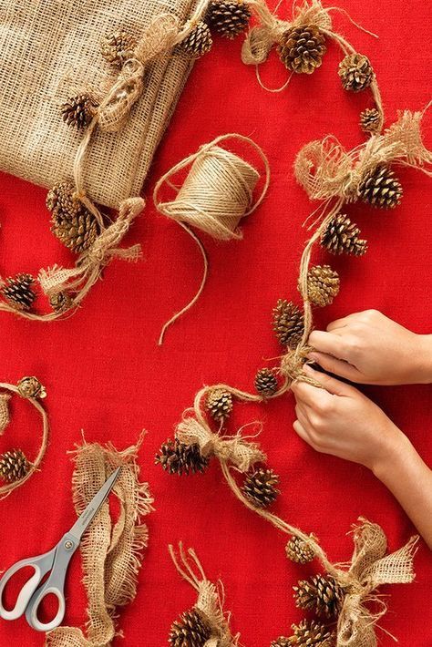 Rustic Burlap and Pinecone Garland