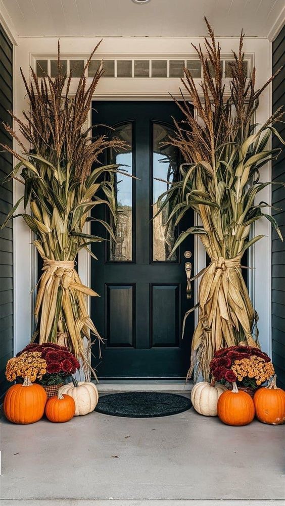 Rustic Cornstalk Autumn Porch