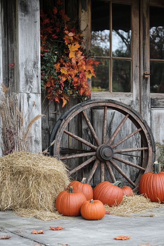 Rustic Wagon Wheel Harvest Porch