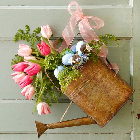 Rustic Watering Can Flower Display