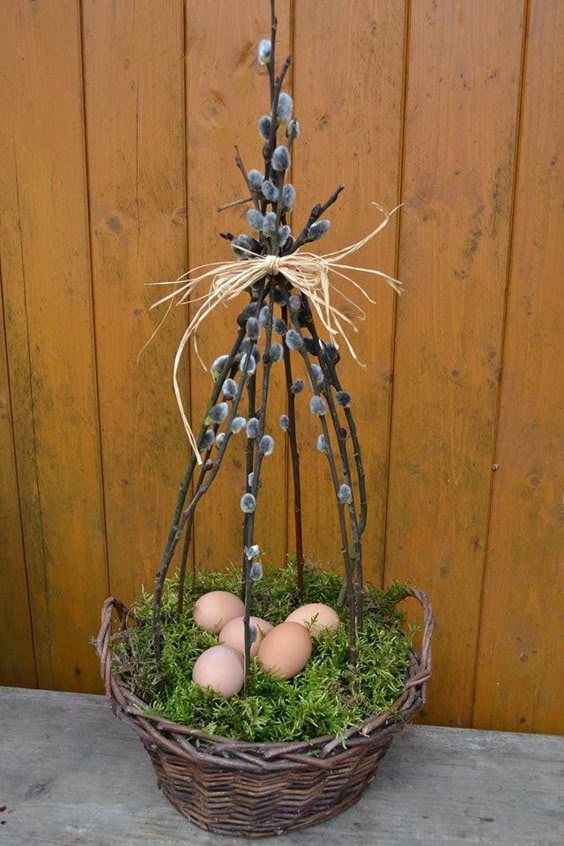 Rustic Willow Branch Egg Basket