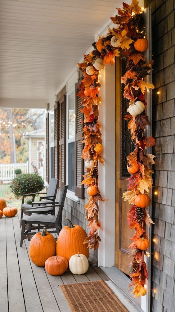 Vibrant Pumpkin Leaf Garland Porch