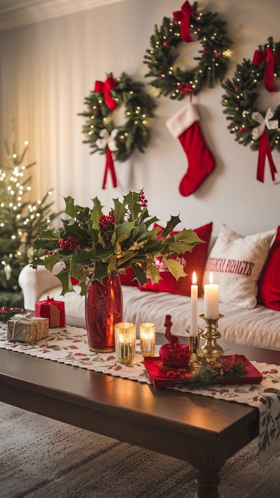 Warm and Classic Christmas Living Room Decor