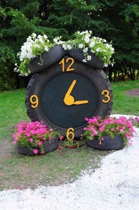 Whimsical Clock Tire Planter