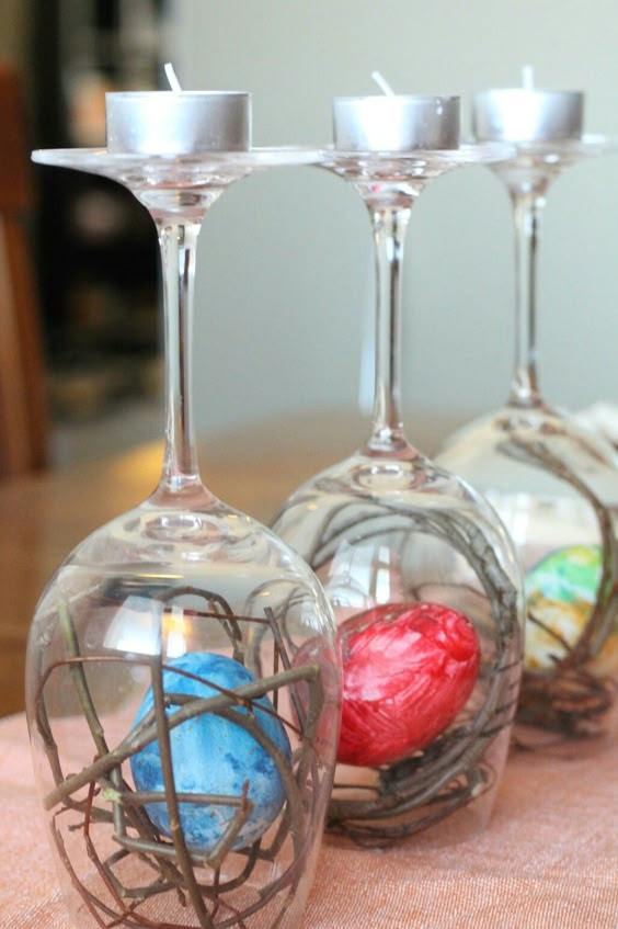 Whimsical Wine Glass Egg Holders