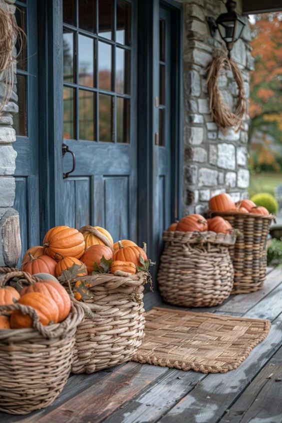 Woven Basket Pumpkin Porch