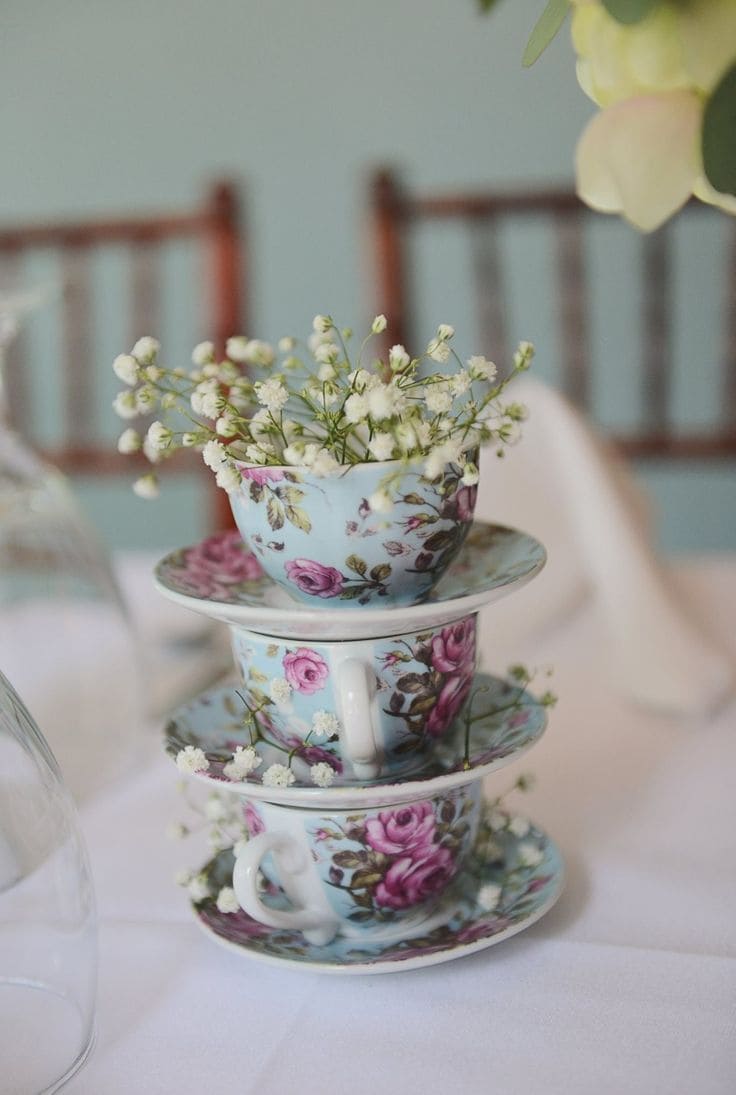 Charming Floral Vintage Cup Display