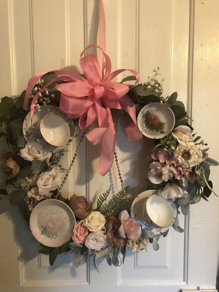 Elegant Vintage Teacup Wreath Decor