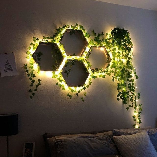 Hexagon Light and Vine Wall Decor