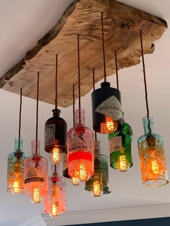 Recycled Gin Bottle Chandelier