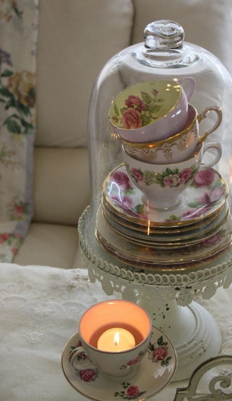 Vintage Teacup Showcase Decor