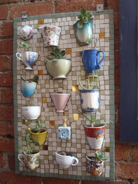 Whimsical Mosaic Cup Planter Wall