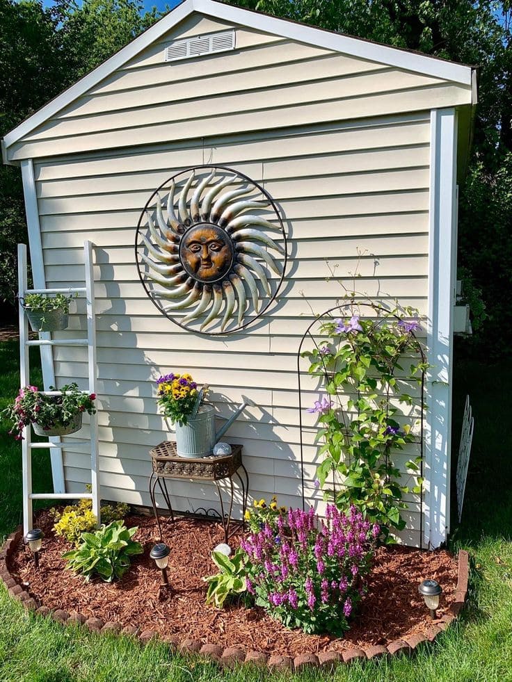 Artistic Shed Garden with Vibrant Blooms