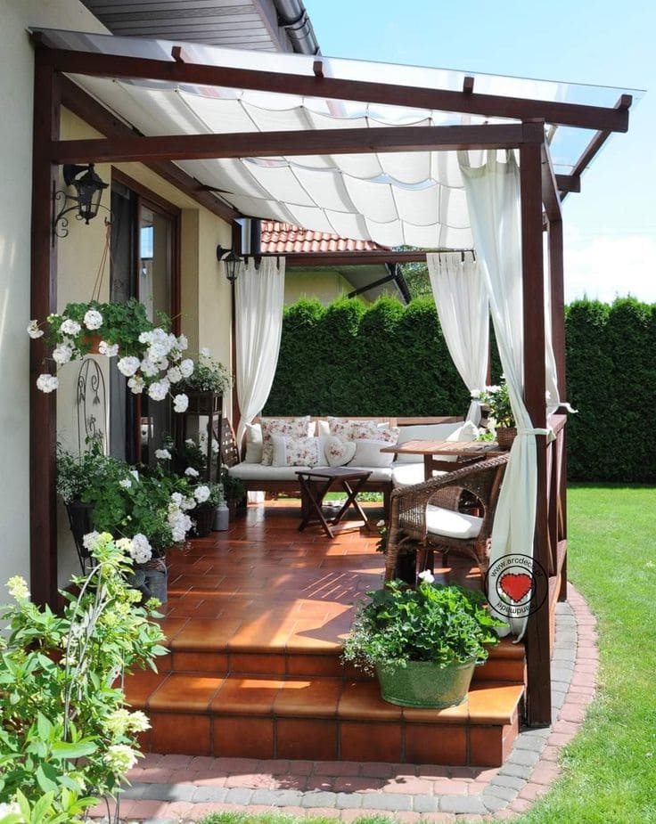 Backyard Patio with Draped Pergola