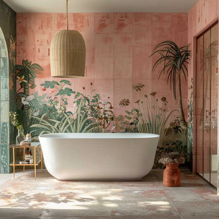 Botanical Bliss Bathroom with Artistic Charm