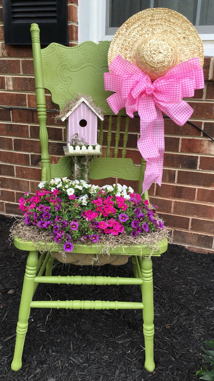 Charming Chair Planter with Floral Flair