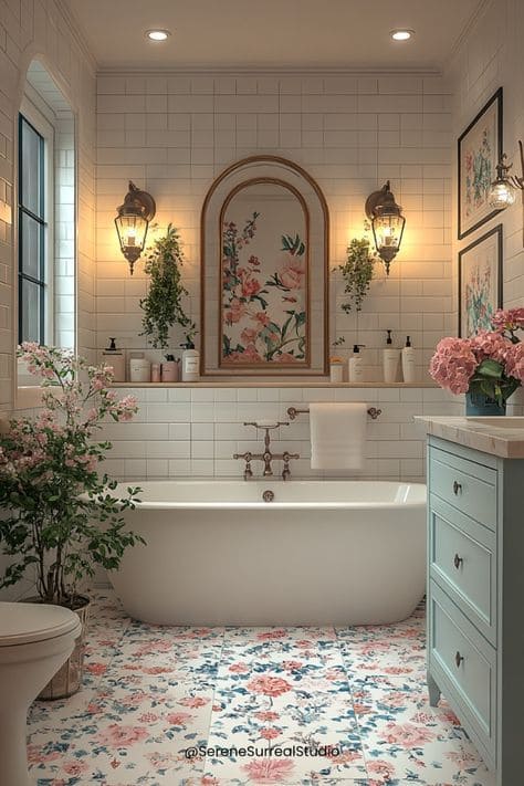 Charming Floral Bathroom Escape Design