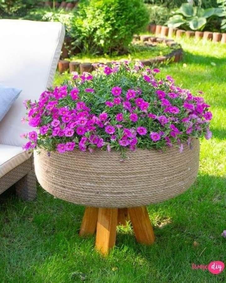 Charming Upcycled Tire Planter Table