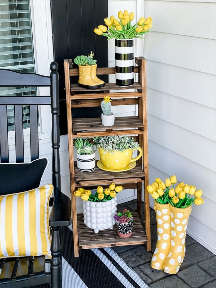 Cheerful Yellow Tulip and Rustic Display