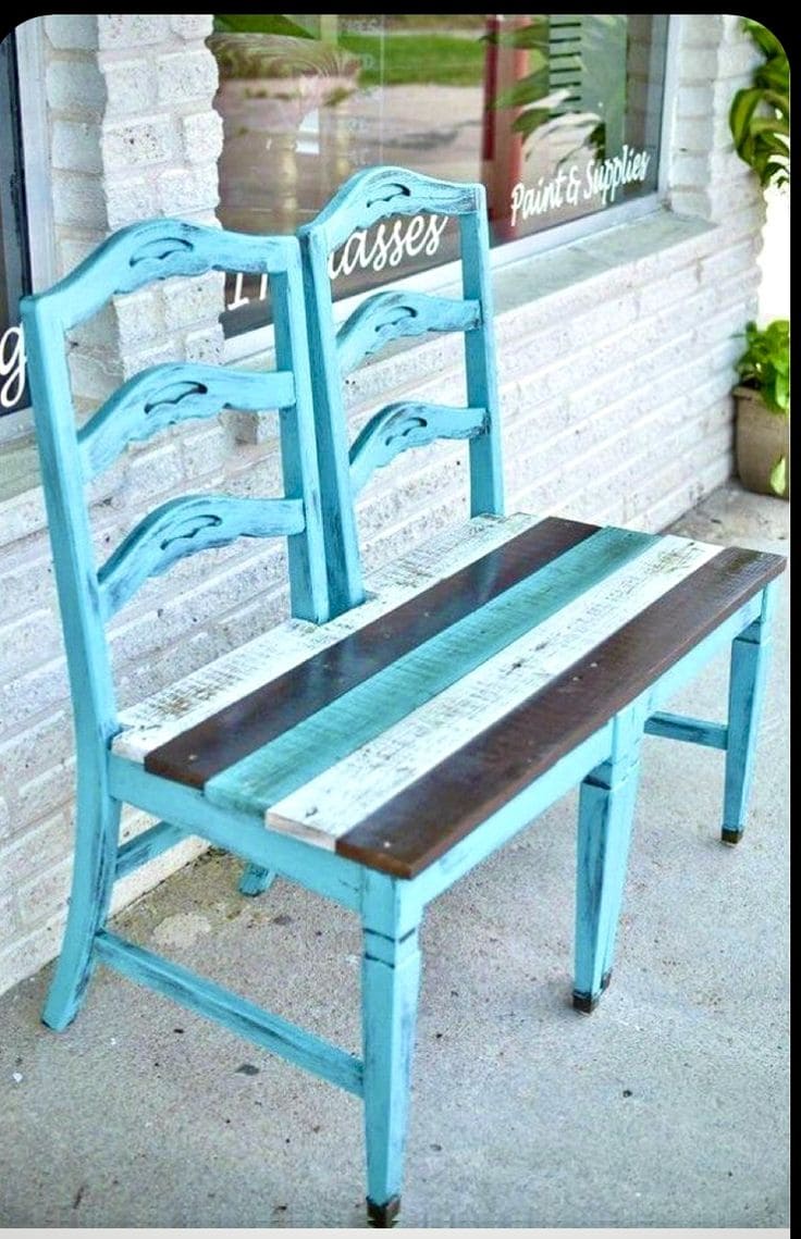 Chic Double Chair Bench with Striped Seat