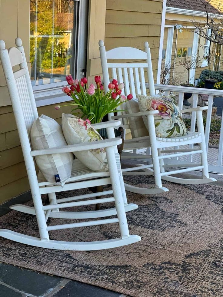 Classic Rocking Chairs with Spring Blooms