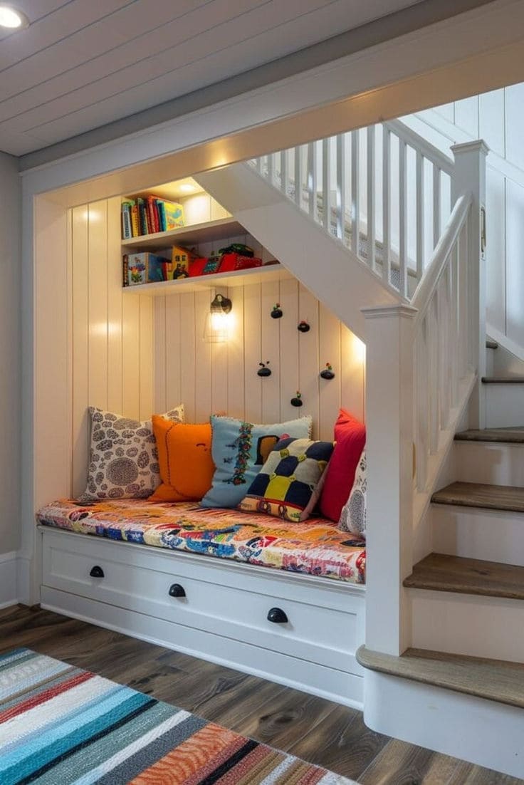 Colorful Under-Stair Reading Nook Design