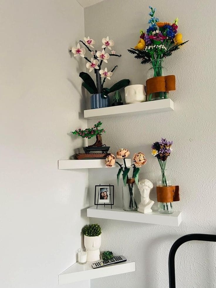 Corner Shelf with Colorful Decor Pieces