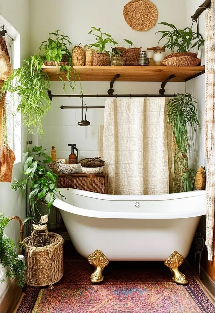 Cozy Botanical Bathroom with Rustic Charm