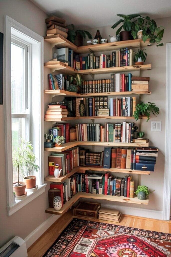 Cozy Corner Library with Wooden Shelves