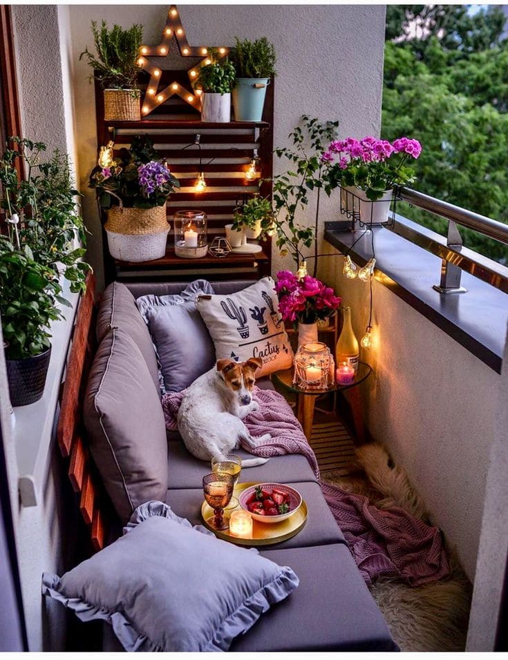 Cozy Fairy-Lit Balcony Garden Bliss