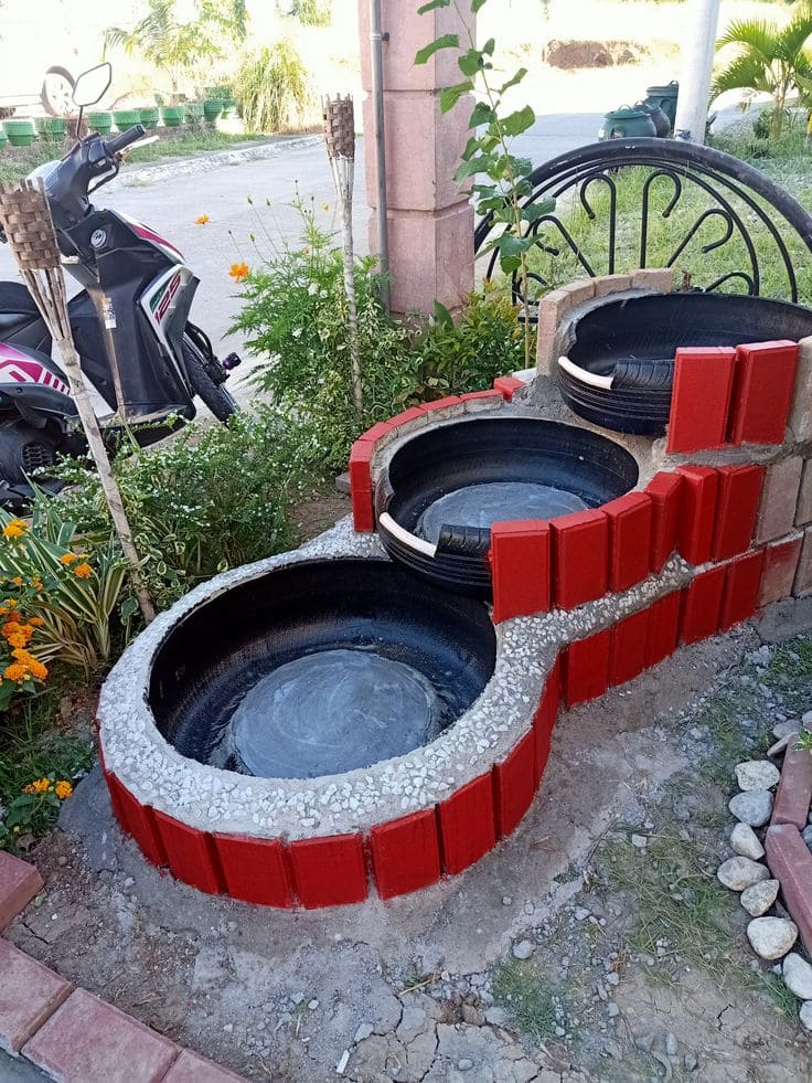 Creative Tiered Fountain with Upcycled Tires