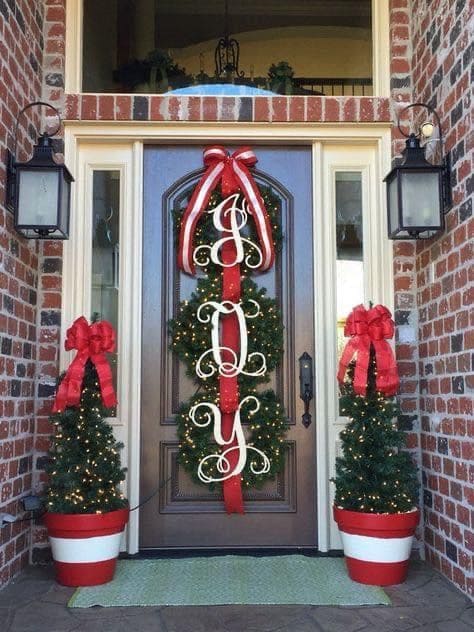 Elegant Monogrammed Christmas Door Display