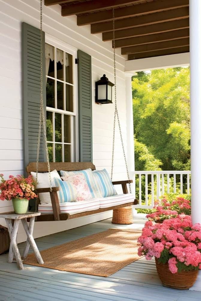 Elegant Porch Swing with Floral Touches