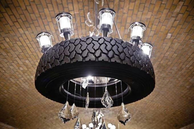 Elegant Upcycled Tire Chandelier Design